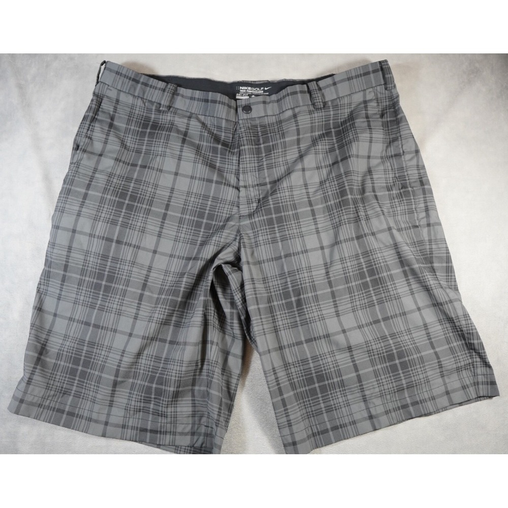 Nike Shorts Mens 40 Black Gray Plaid 11"‎ Dri Fit Chino Tour Performance Golf